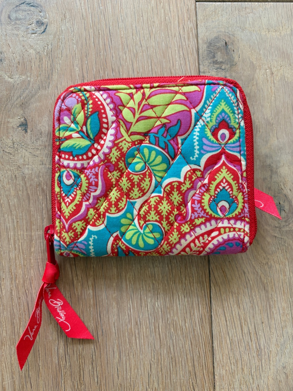 Vera Bradley red and teal "Paisley in Paradise" quilted cotton wallet